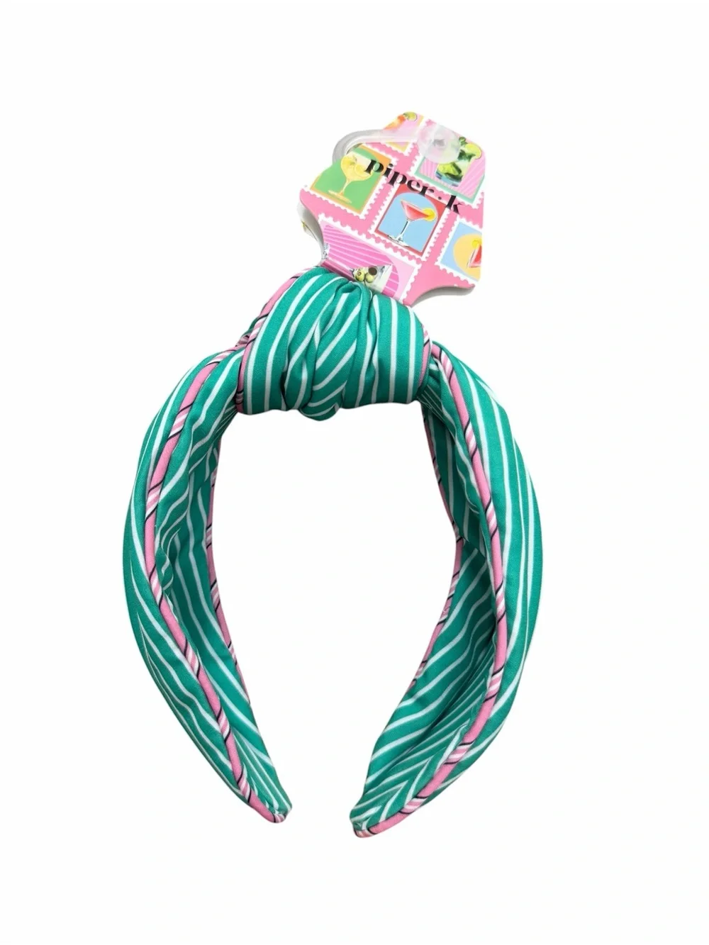 Striped Knotted Headband in Teal and Pink - Women's Hair Accessory